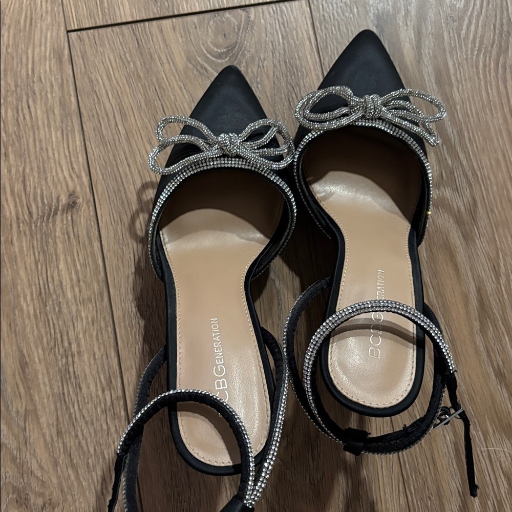 BCBG black crystal bow wrap heels - Picture 5 of 9
